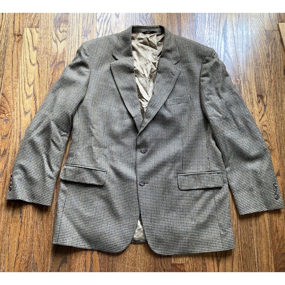 Brooks Brothers Blazer Mens Size 44R Houndstooth 100% Lambswool Beige Jacket